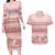 Pastel Pink Samoa Siapo Teuila Flowers Couples Matching Long Sleeve Bodycon Dress and Hawaiian Shirt - Polynesian Pride