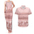 Pastel Pink Samoa Siapo Teuila Flowers Couples Matching Tank Maxi Dress and Hawaiian Shirt - Polynesian Pride