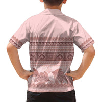 Pastel Pink Samoa Siapo Teuila Flowers Family Matching Off The Shoulder Long Sleeve Dress and Hawaiian Shirt - Polynesian Pride