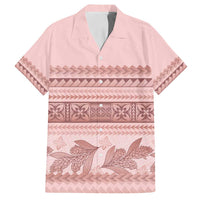 Pastel Pink Samoa Siapo Teuila Flowers Family Matching Off Shoulder Short Dress and Hawaiian Shirt - Polynesian Pride