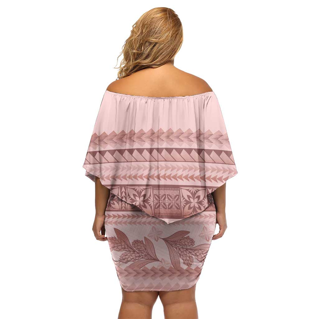 Pastel Pink Samoa Siapo Teuila Flowers Family Matching Off Shoulder Short Dress and Hawaiian Shirt - Polynesian Pride