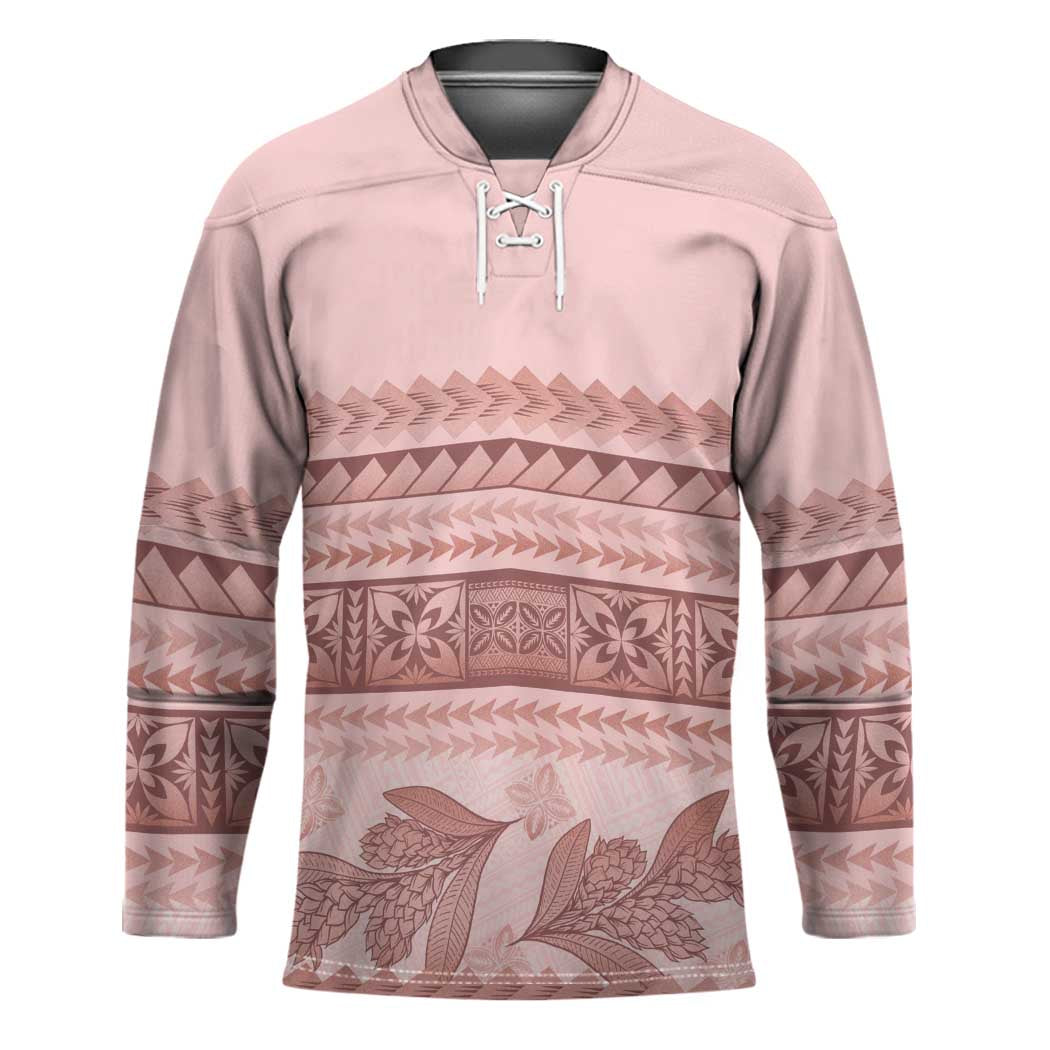 Pastel Pink Samoa Siapo Teuila Flowers Hockey Jersey - Polynesian Pride