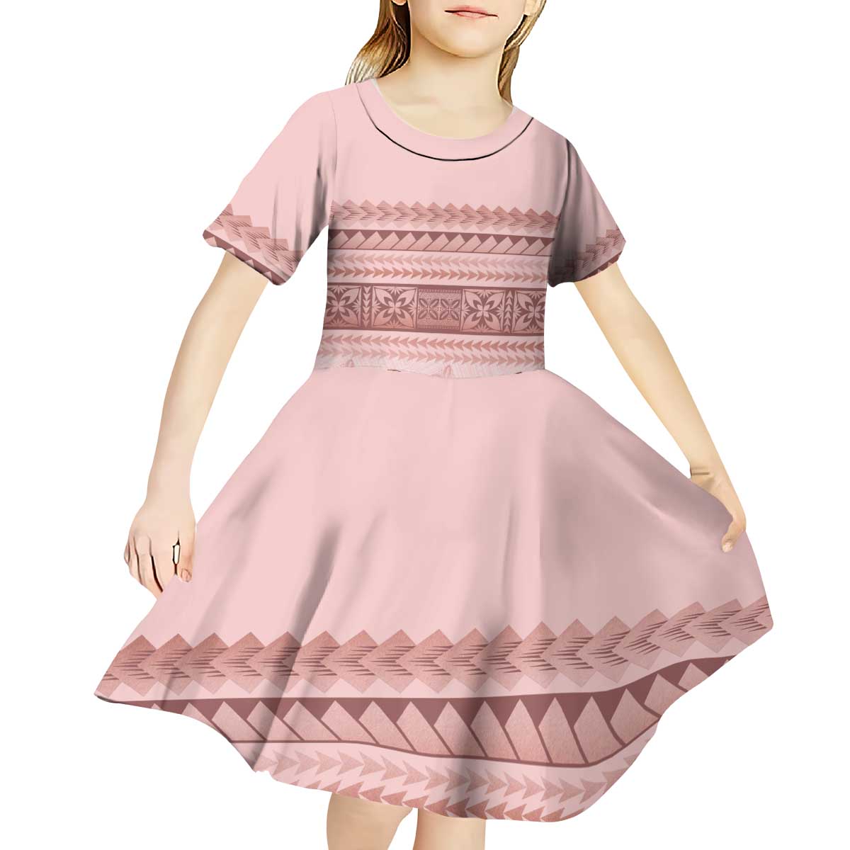 Pastel Pink Samoa Siapo Teuila Flowers Kid Short Sleeve Dress - Polynesian Pride