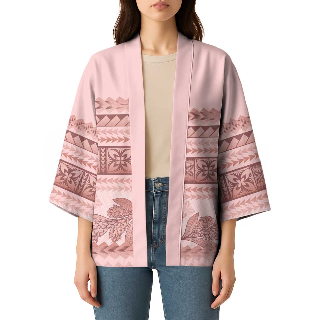 Pastel Pink Samoa Siapo Teuila Flowers Kimono - Polynesian Pride