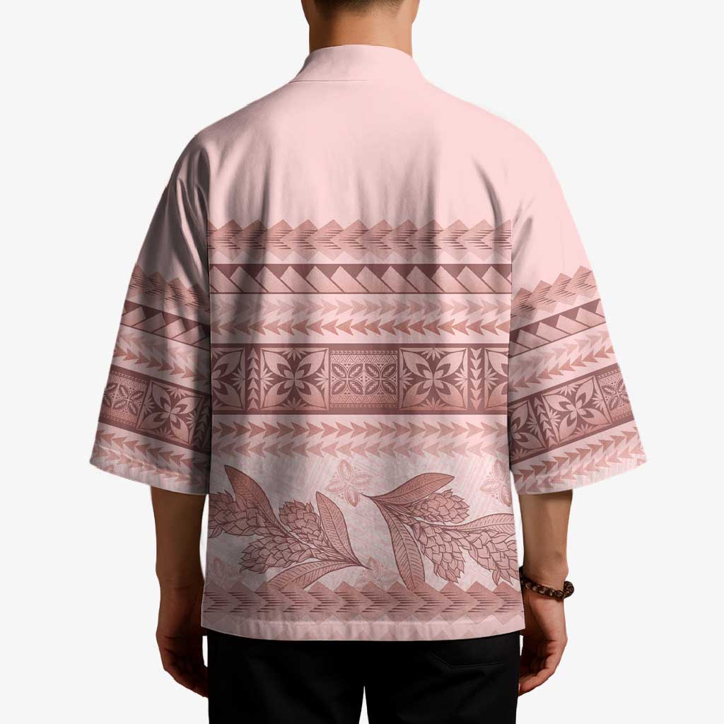 Pastel Pink Samoa Siapo Teuila Flowers Kimono - Polynesian Pride