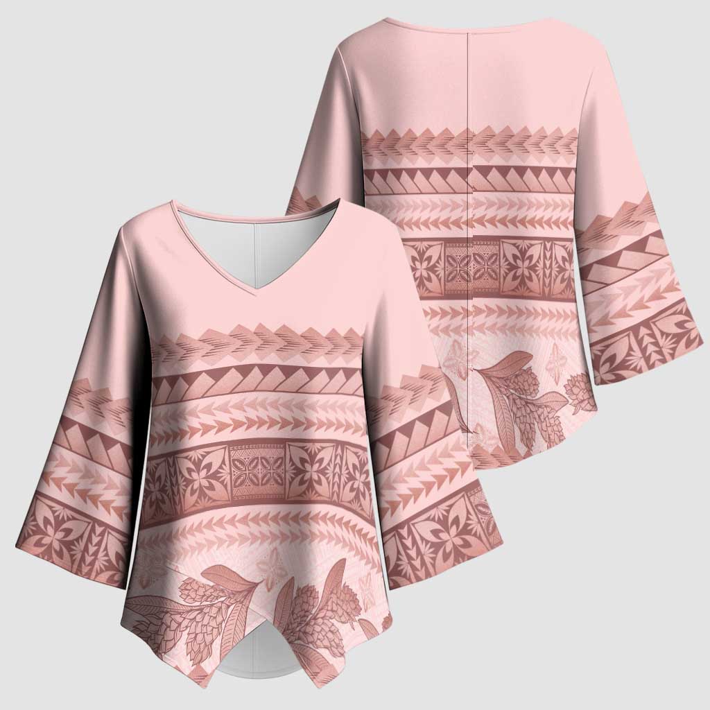 Pastel Pink Samoa Siapo Teuila Flowers Kimono Sleeve Blouse - Polynesian Pride