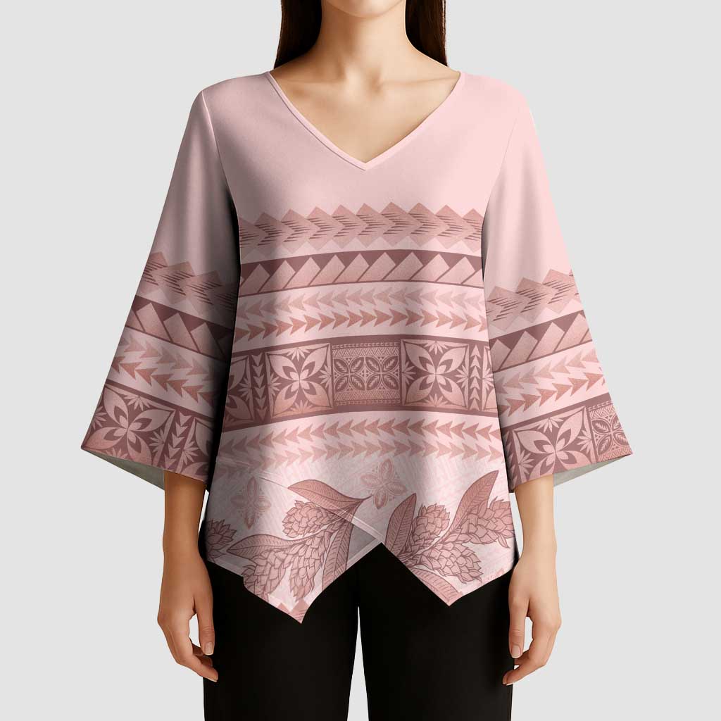 Pastel Pink Samoa Siapo Teuila Flowers Kimono Sleeve Blouse - Polynesian Pride