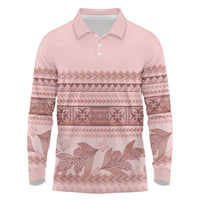 Pastel Pink Samoa Siapo Teuila Flowers Long Sleeve Polo Shirt - Polynesian Pride