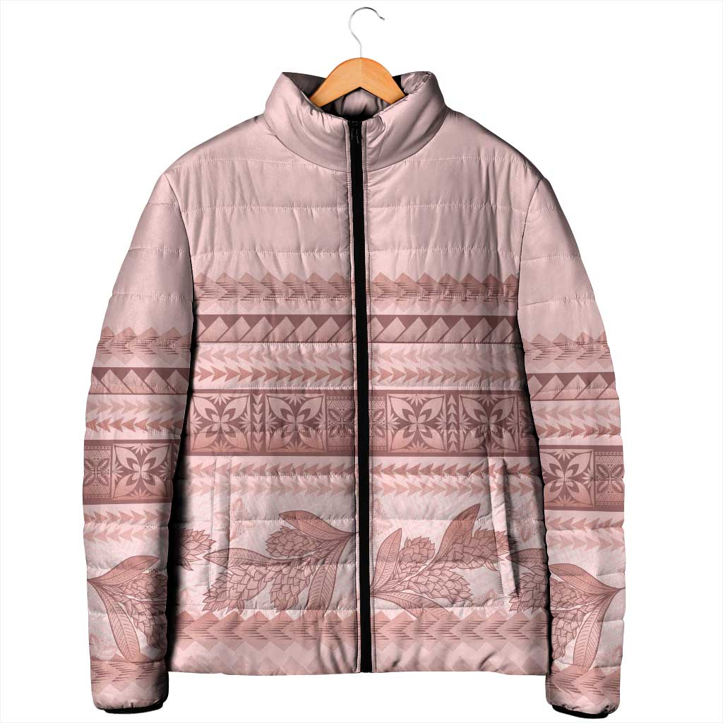 Pastel Pink Samoa Siapo Teuila Flowers Padded Jacket - Polynesian Pride