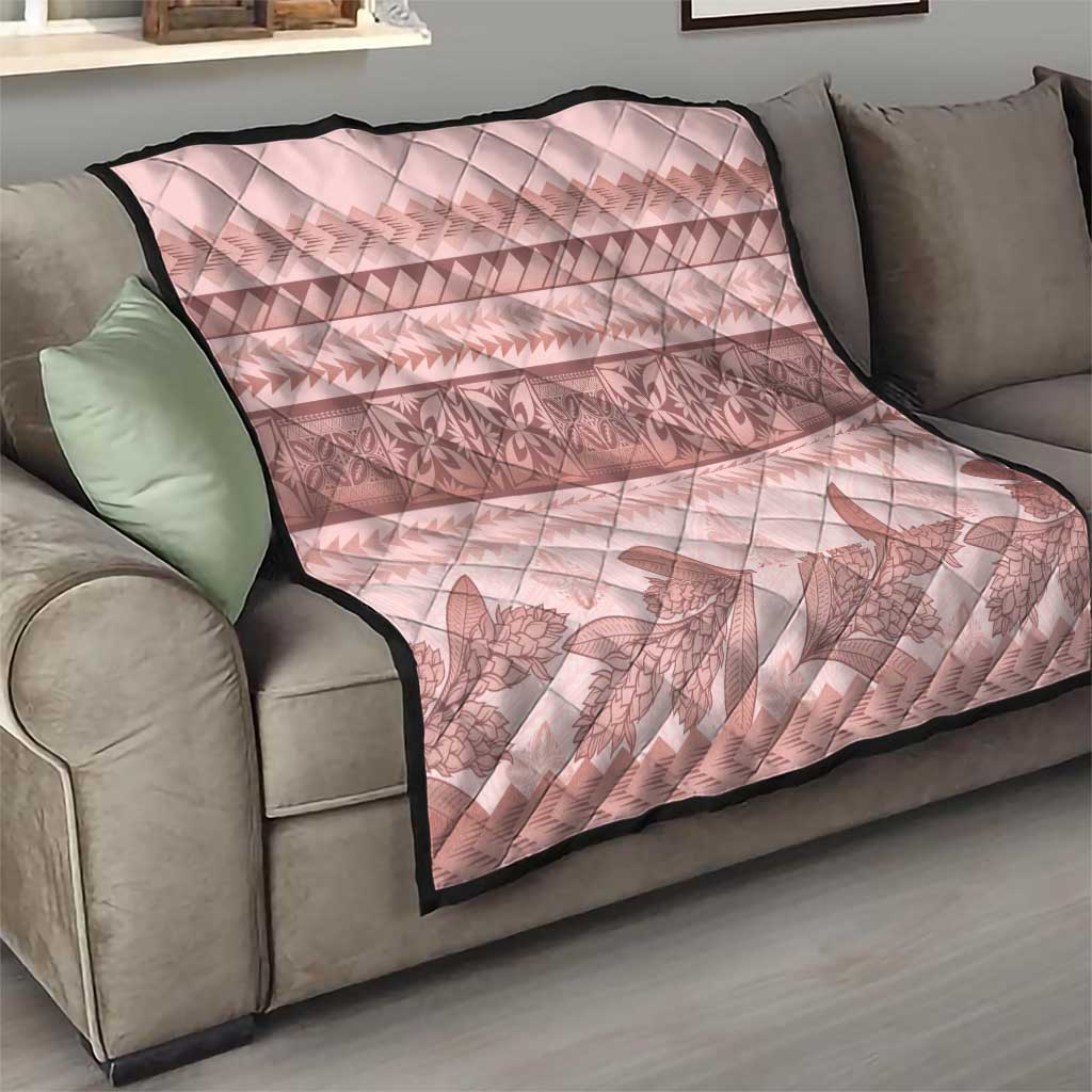 Pastel Pink Samoa Siapo Teuila Flowers Quilt - Polynesian Pride