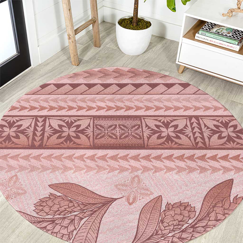 Pastel Pink Samoa Siapo Teuila Flowers Round Carpet - Polynesian Pride