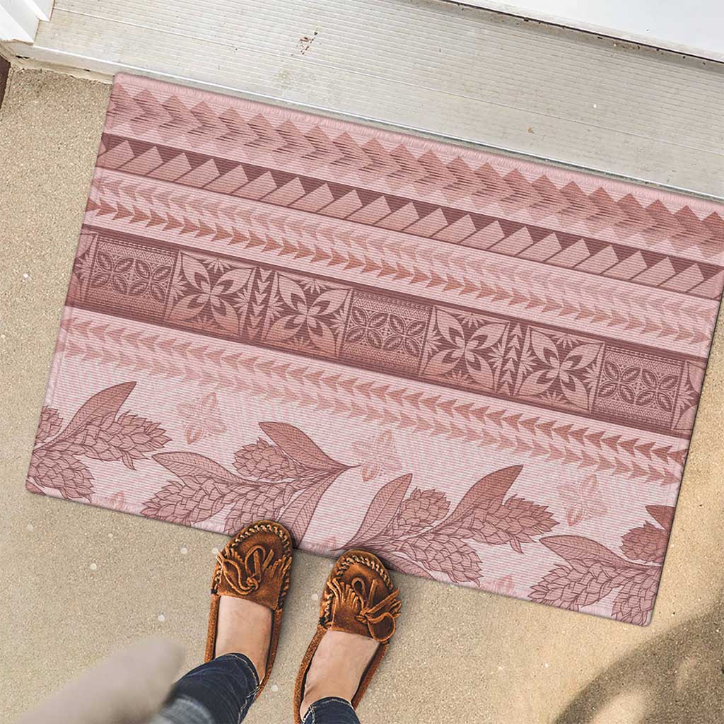 Pastel Pink Samoa Siapo Teuila Flowers Rubber Doormat - Polynesian Pride