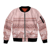 Pastel Pink Samoa Siapo Teuila Flowers Sleeve Zip Bomber Jacket LT14 Unisex Pastel Pink - Polynesian Pride