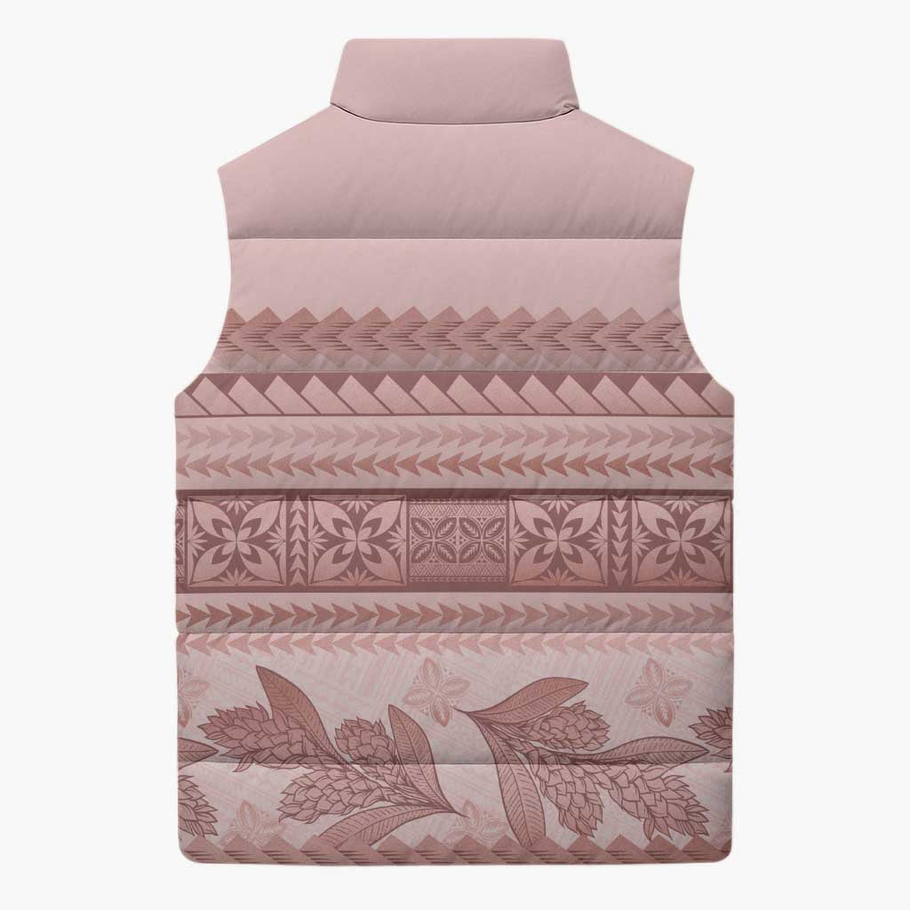 Pastel Pink Samoa Siapo Teuila Flowers Sleeveless Puffer Jacket - Polynesian Pride
