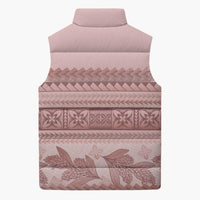 Pastel Pink Samoa Siapo Teuila Flowers Sleeveless Puffer Jacket - Polynesian Pride