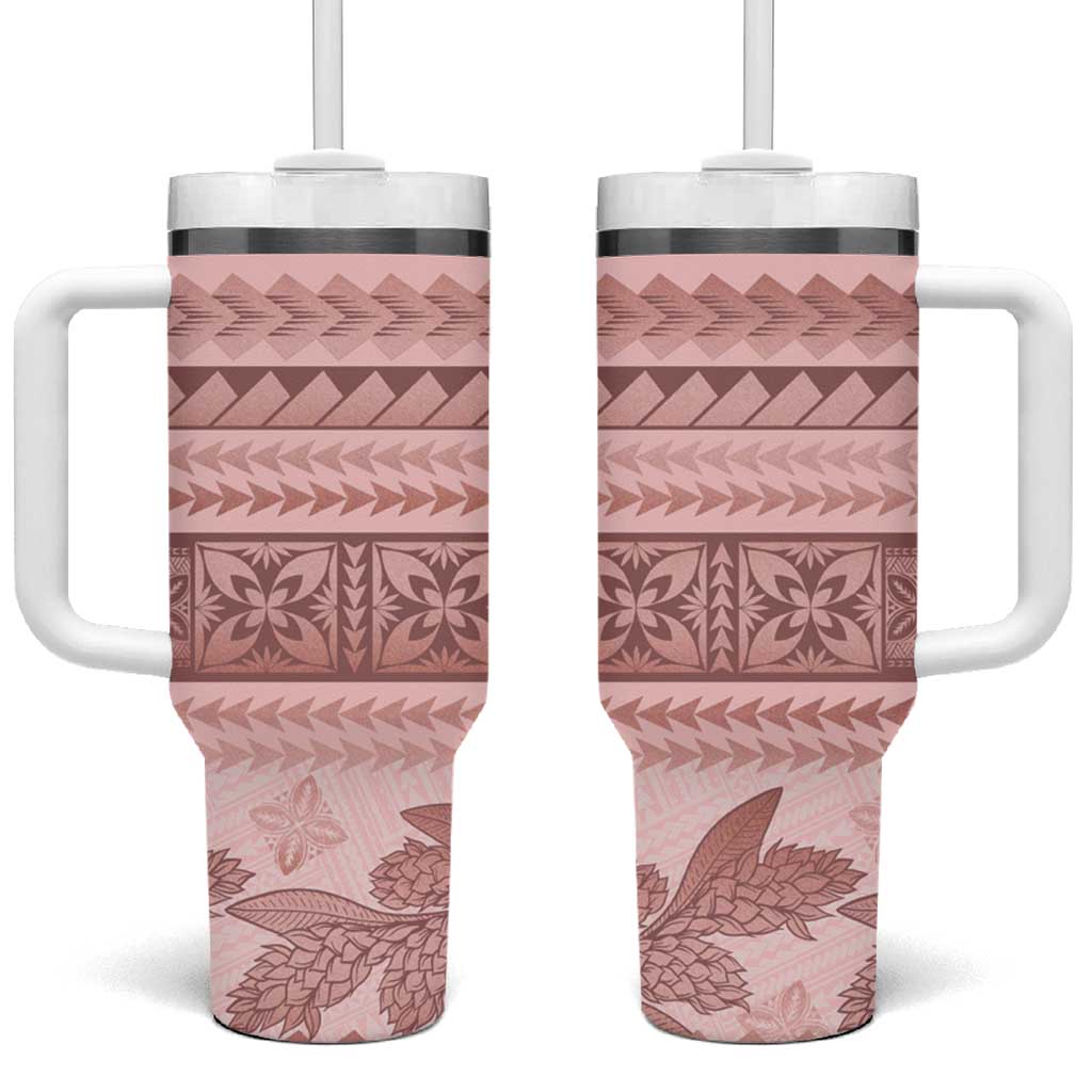Pastel Pink Samoa Siapo Teuila Flowers Tumbler With Handle LT14 One Size: 40 oz Pastel Pink - Polynesian Pride