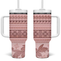 Pastel Pink Samoa Siapo Teuila Flowers Tumbler With Handle LT14 One Size: 40 oz Pastel Pink - Polynesian Pride