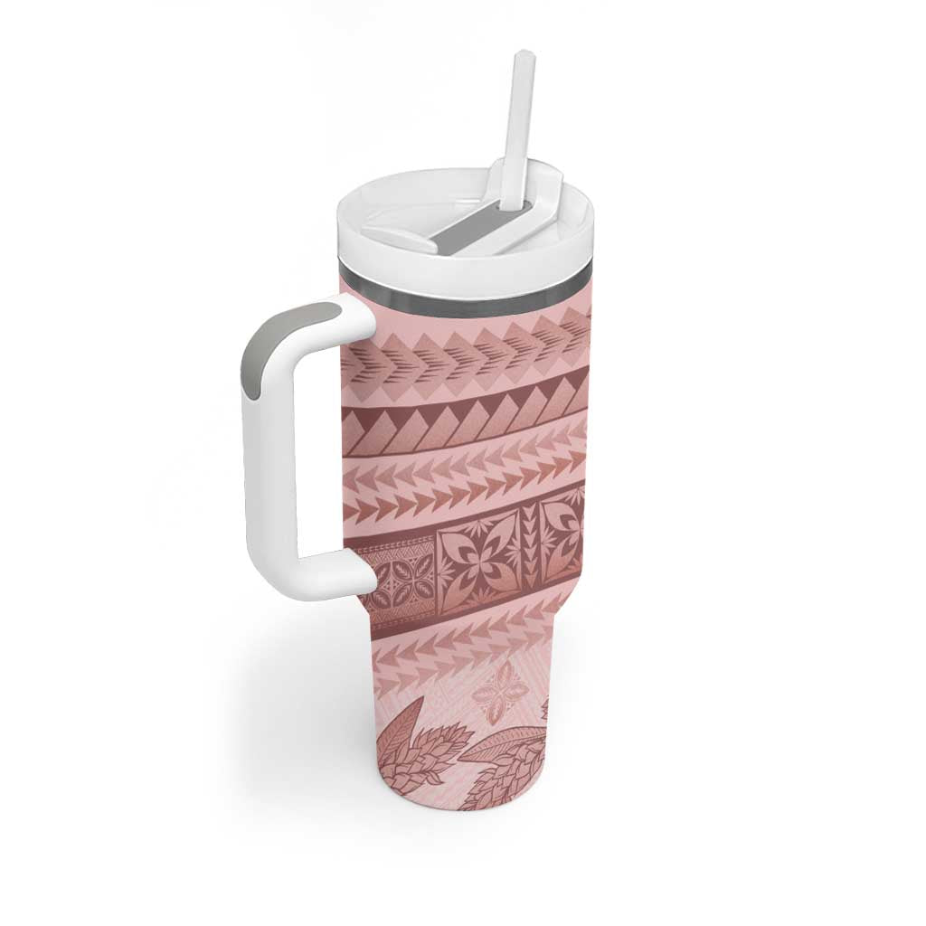 Pastel Pink Samoa Siapo Teuila Flowers Tumbler With Handle LT14 - Polynesian Pride