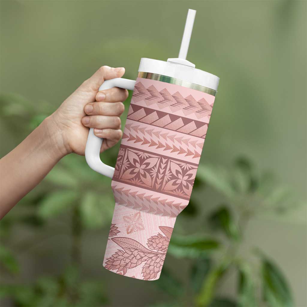 Pastel Pink Samoa Siapo Teuila Flowers Tumbler With Handle LT14 - Polynesian Pride