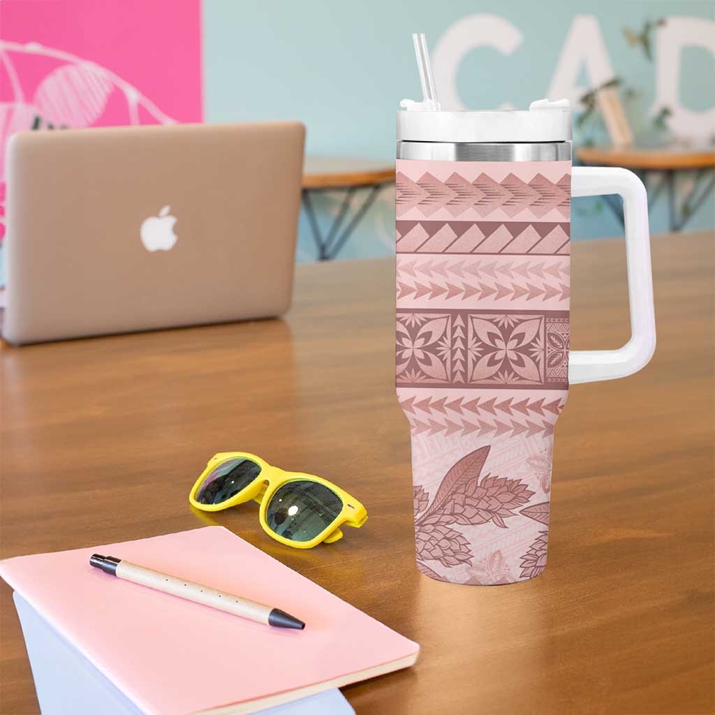 Pastel Pink Samoa Siapo Teuila Flowers Tumbler With Handle LT14 - Polynesian Pride