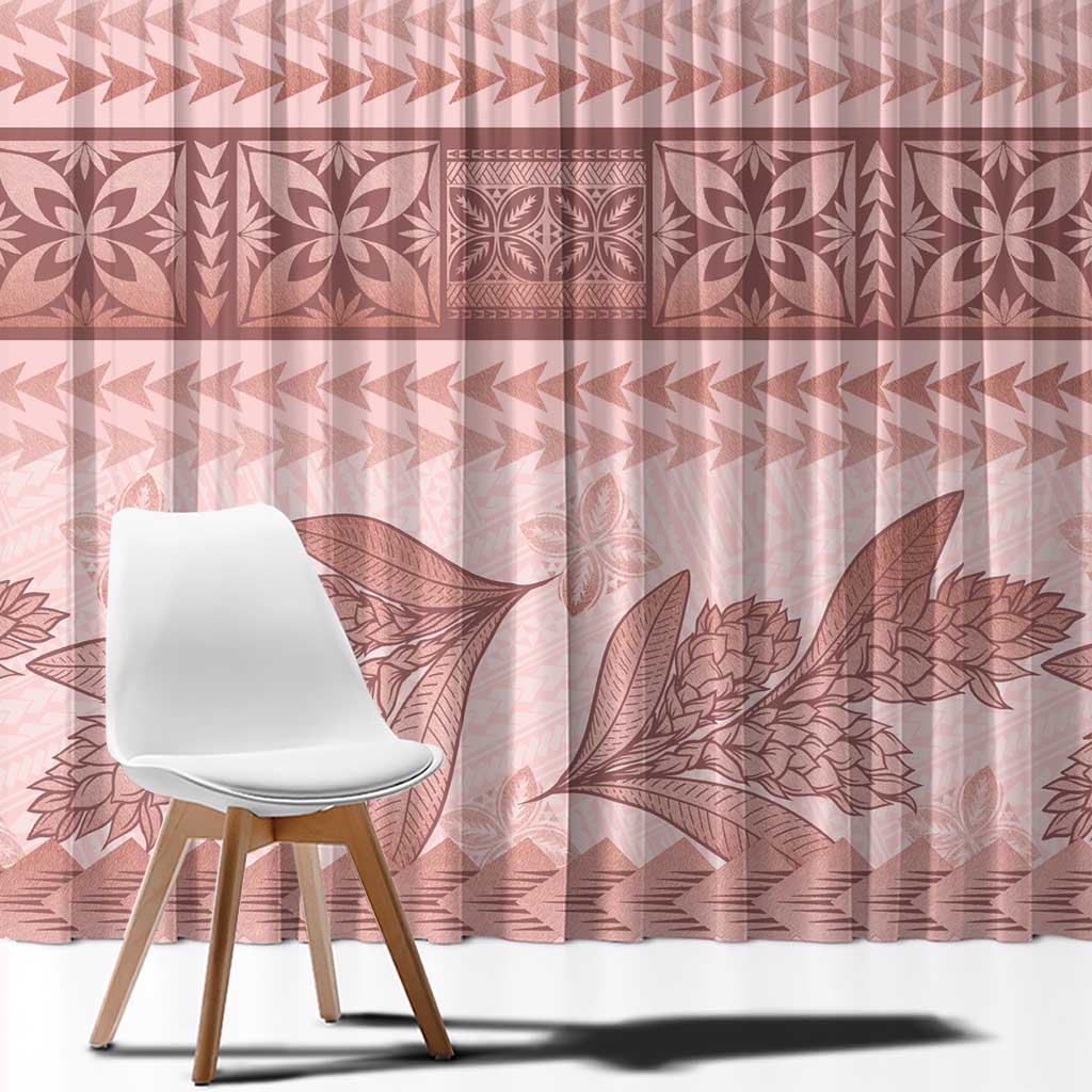 Pastel Pink Samoa Siapo Teuila Flowers Window Curtain LT14 - Polynesian Pride