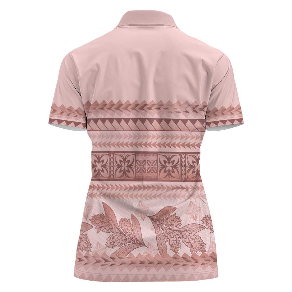 Pastel Pink Samoa Siapo Teuila Flowers Women Polo Shirt - Polynesian Pride