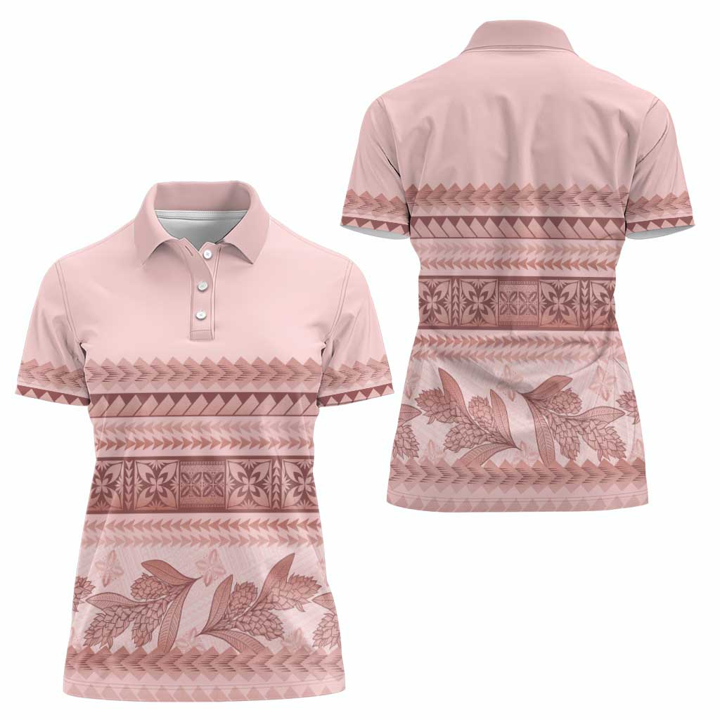 Pastel Pink Samoa Siapo Teuila Flowers Women Polo Shirt - Polynesian Pride