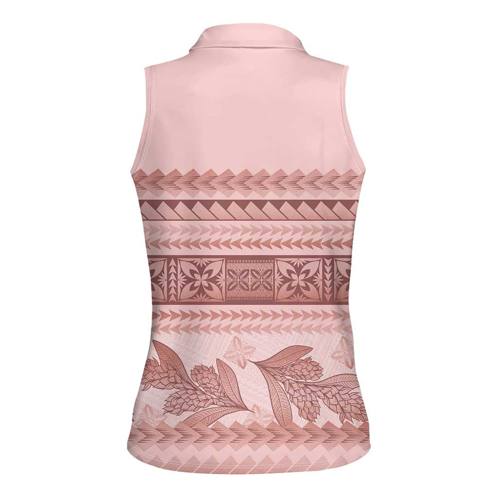 Pastel Pink Samoa Siapo Teuila Flowers Women Sleeveless Polo Shirt - Polynesian Pride