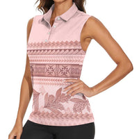 Pastel Pink Samoa Siapo Teuila Flowers Women Sleeveless Polo Shirt - Polynesian Pride