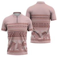 Pastel Pink Samoa Siapo Teuila Flowers Zipper Polo Shirt - Polynesian Pride