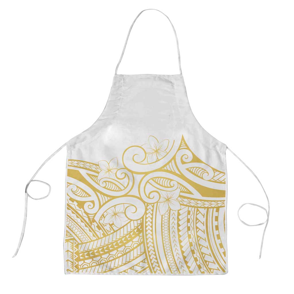 Polynesia White Sunday Apron Plumeria Polynesian Tribal Gold Color - Polynesian Pride
