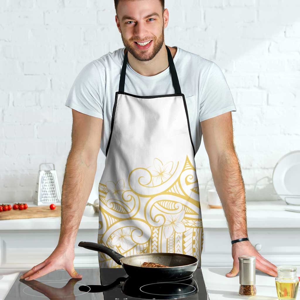 Polynesia White Sunday Apron Plumeria Polynesian Tribal Gold Color - Polynesian Pride