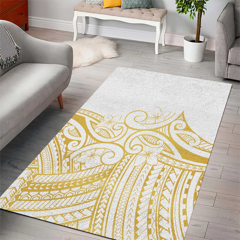 Polynesia White Sunday Area Rug Plumeria Polynesian Tribal Gold Color - Polynesian Pride