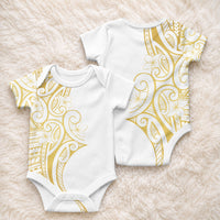 Polynesia White Sunday Baby Onesie Plumeria Polynesian Tribal Gold Color