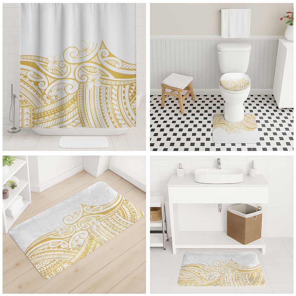 Polynesia White Sunday Bathroom Set Plumeria Polynesian Tribal Gold Color - Polynesian Pride