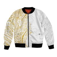 Polynesia White Sunday Bomber Jacket Plumeria Polynesian Tribal Gold Color - Polynesian Pride
