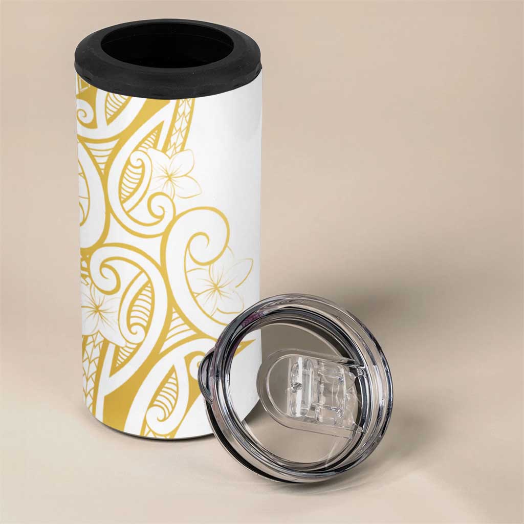 Polynesia White Sunday 4 in 1 Can Cooler Tumbler Plumeria Polynesian Tribal Gold Color - Polynesian Pride