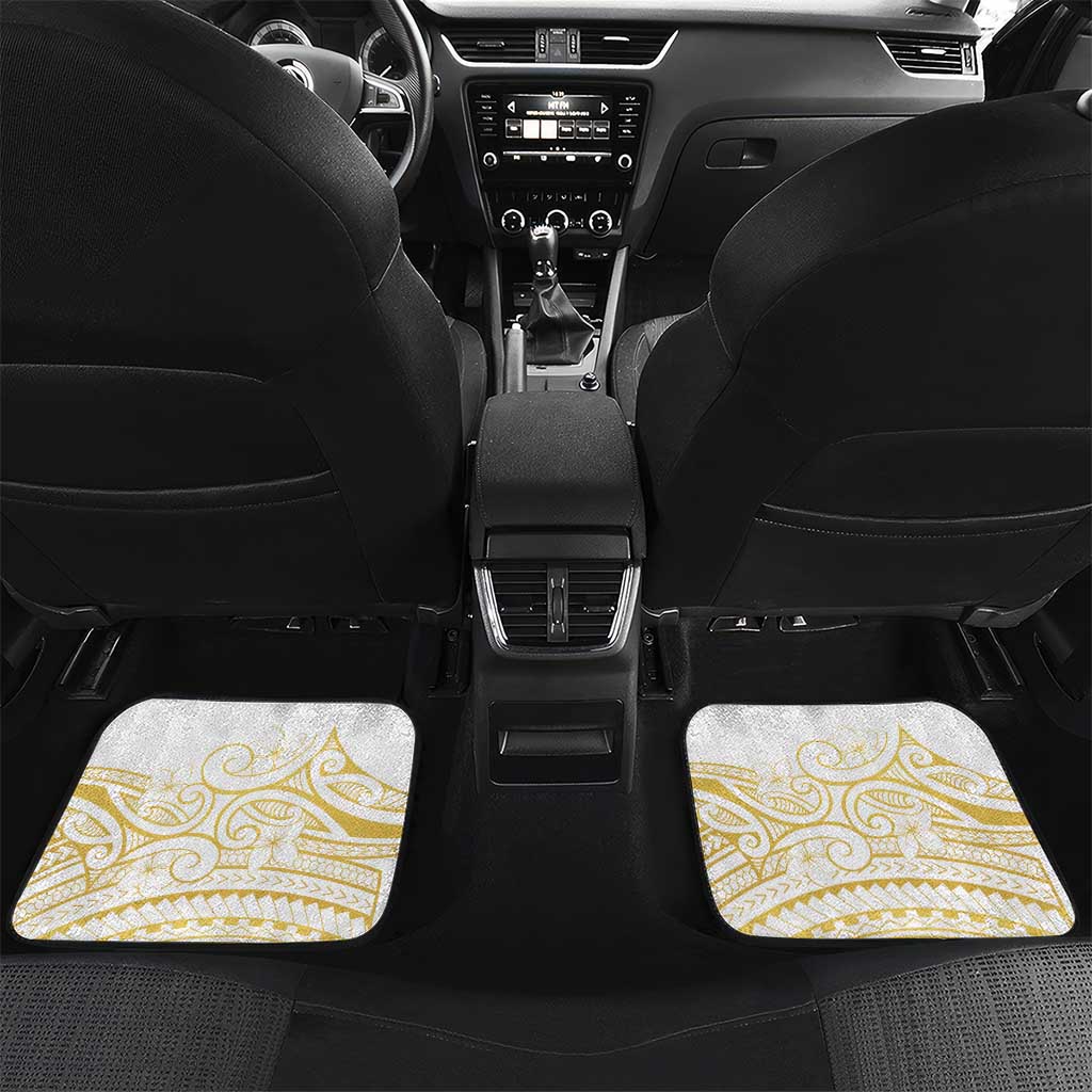 Polynesia White Sunday Car Mats Plumeria Polynesian Tribal Gold Color - Polynesian Pride