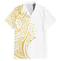 Polynesia White Sunday Family Matching Off Shoulder Short Dress and Hawaiian Shirt Plumeria Polynesian Tribal Gold Color - Polynesian Pride
