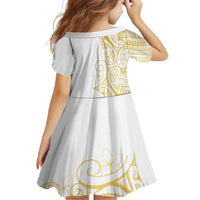 Polynesia White Sunday Family Matching Short Sleeve Bodycon Dress and Hawaiian Shirt Plumeria Polynesian Tribal Gold Color - Polynesian Pride