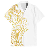 Polynesia White Sunday Family Matching Short Sleeve Bodycon Dress and Hawaiian Shirt Plumeria Polynesian Tribal Gold Color - Polynesian Pride