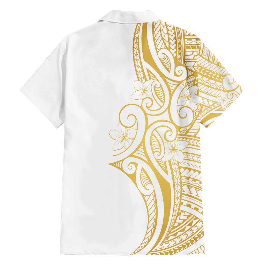 Polynesia White Sunday Family Matching Tank Maxi Dress and Hawaiian Shirt Plumeria Polynesian Tribal Gold Color - Polynesian Pride