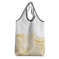Polynesia White Sunday Grocery Bag Plumeria Polynesian Tribal Gold Color - Polynesian Pride