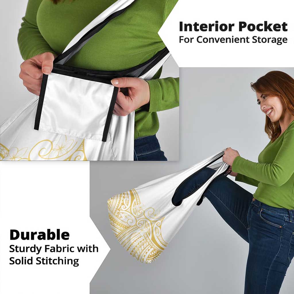 Polynesia White Sunday Grocery Bag Plumeria Polynesian Tribal Gold Color - Polynesian Pride