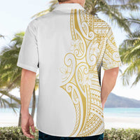 Polynesia White Sunday Hawaiian Shirt Plumeria Polynesian Tribal Gold Color - Polynesian Pride