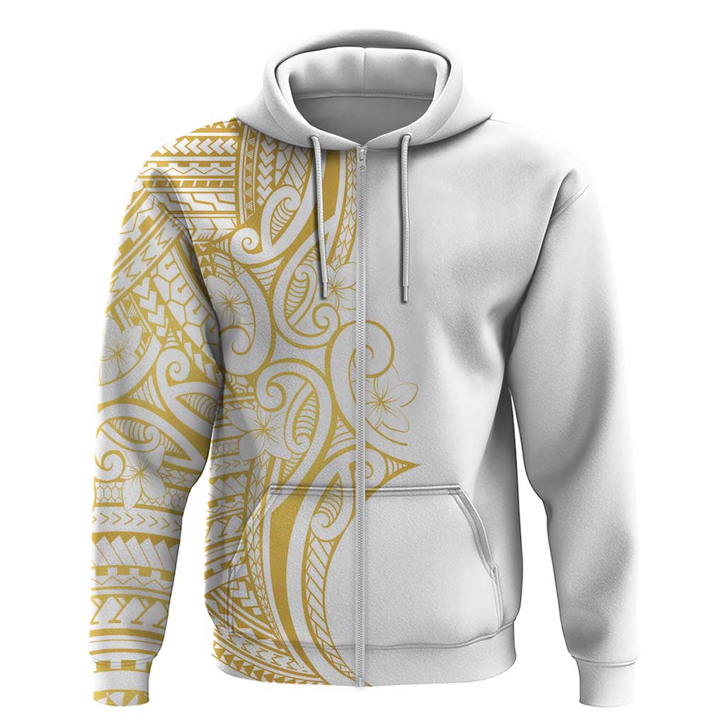 Polynesia White Sunday Hoodie Plumeria Polynesian Tribal Gold Color - Polynesian Pride