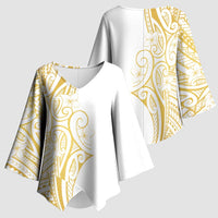 Polynesia White Sunday Kimono Sleeve Blouse Plumeria Polynesian Tribal Gold Color - Polynesian Pride