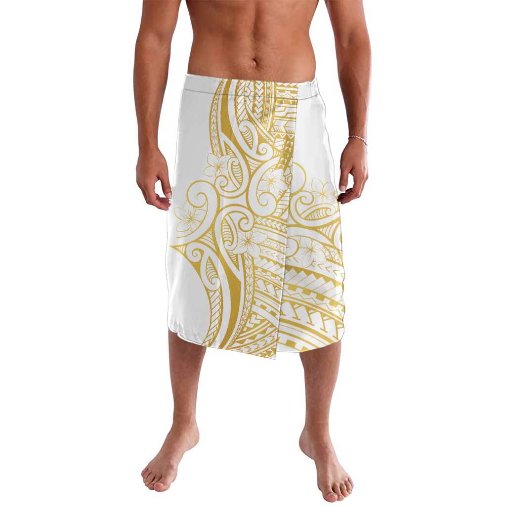 Polynesia White Sunday Lavalava Plumeria Polynesian Tribal Gold Color - Polynesian Pride