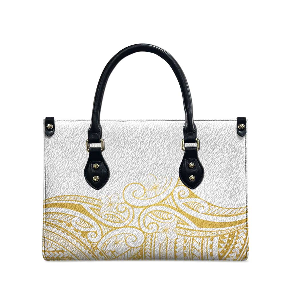 Polynesia White Sunday Leather Bag Plumeria Polynesian Tribal Gold Color - Polynesian Pride