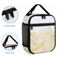 Polynesia White Sunday Lunch Bag Plumeria Polynesian Tribal Gold Color